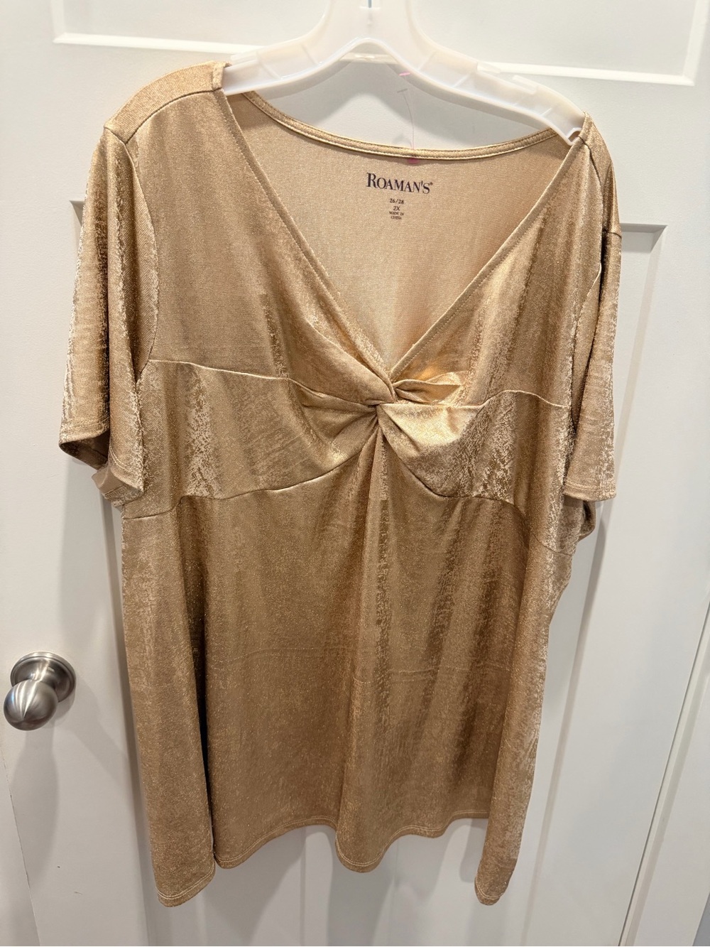 Roaman’s 2X 26/28 Metallic Gold Twist Front Party Holiday Top